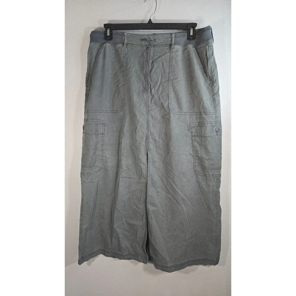 American Eagle Cargo Maxi Skirt Womens Size 18 Gray Utility Stretch y2k BA - Picture 1 of 9